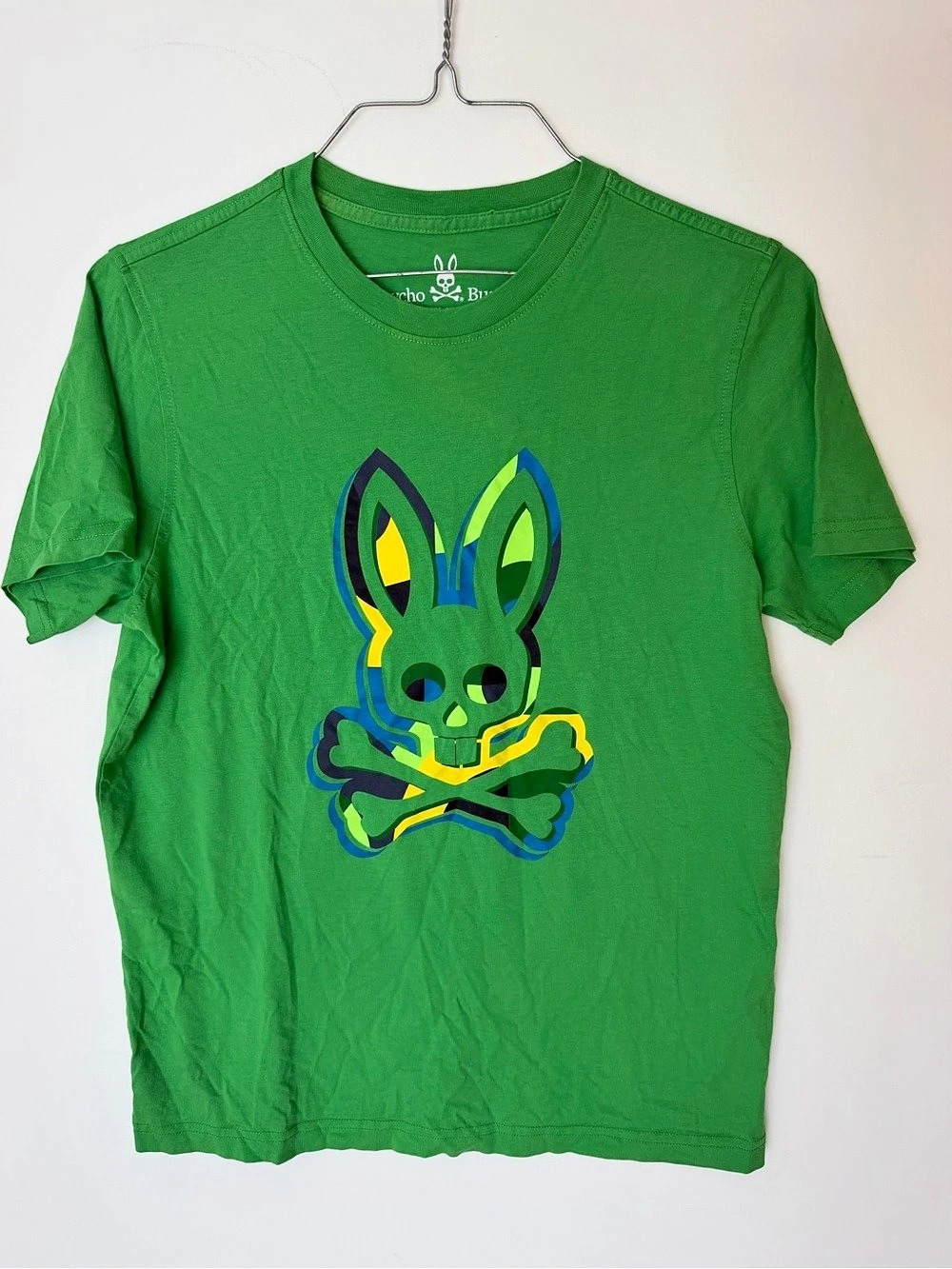 Psycho Bunny Mens S Green Pima Cotton Graphic T Shirt Multicolor Skull Logo 065